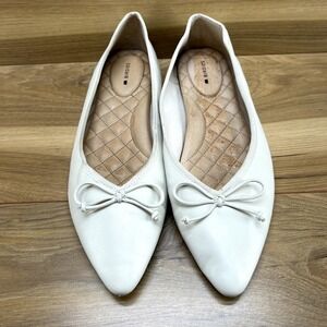 Birdies 9.5 Flats Bone Leather Pointed Toe Bow Goldfinch